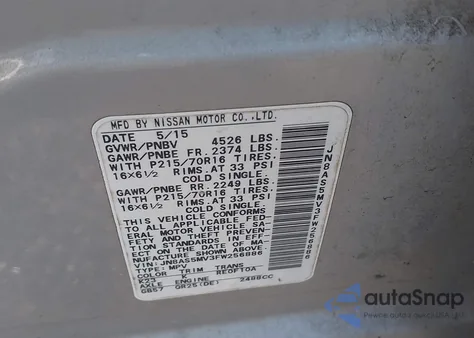 2015 Nissan Rogue Select S из США, поврежденный, VIN JN8AS5MV3FW256886